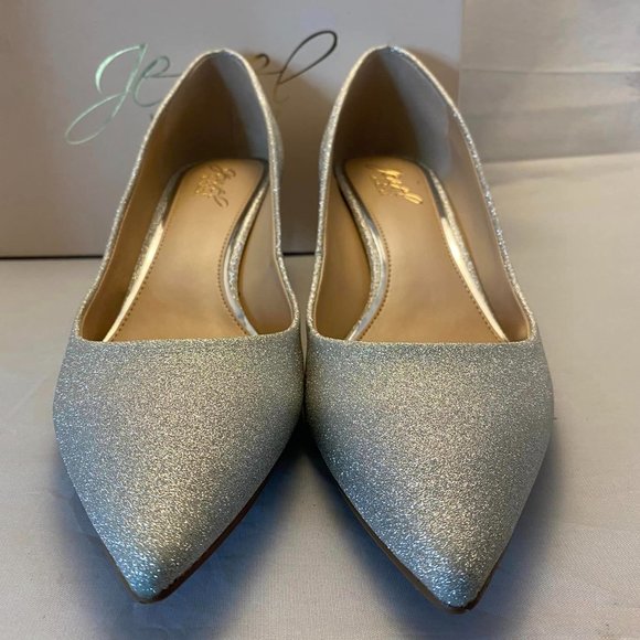 NEW Bridal / Wedding Jewel Badgley Mischka Silver Glitter Kitten Heels Sz 10 - Picture 4 of 13